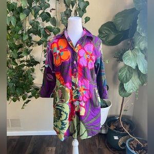 SOFT SURROUNDINGS Quarter Sleeve Floral Retro Tunic Mini Dress | XS